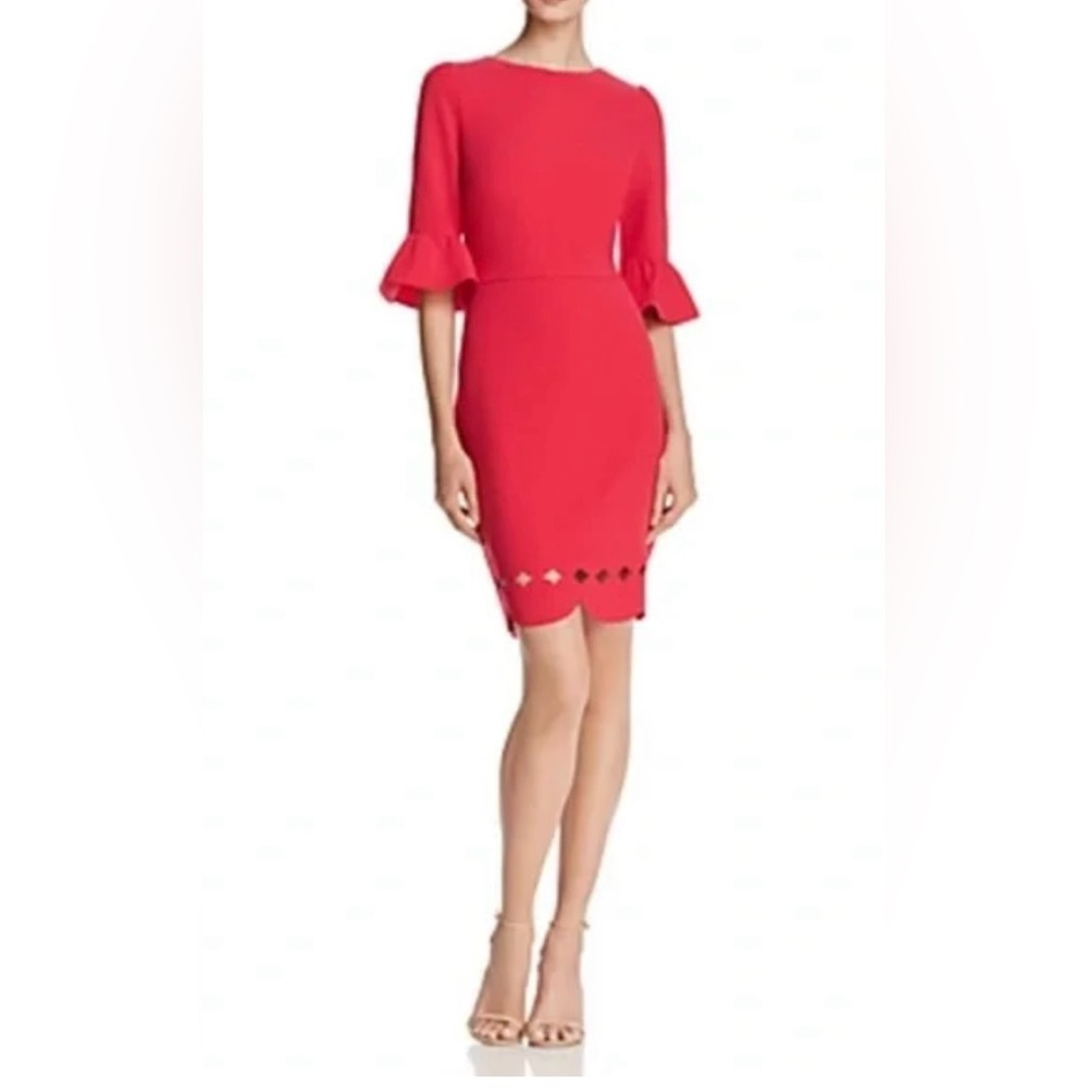 Adelyn Rae Women's Size Small Pink Bell Sleeve Blair Scallop Hem Dress